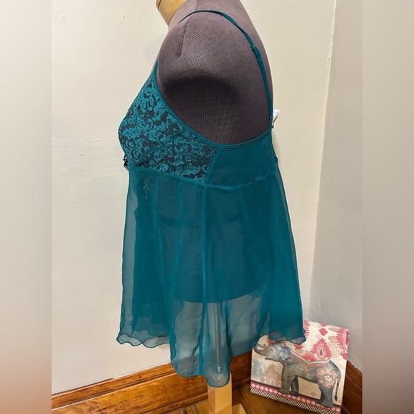 Vintage Victoria Secret Ultra Sheer Lace Babydoll Nightie Green Chiffon Medium - Picture 2 of 7